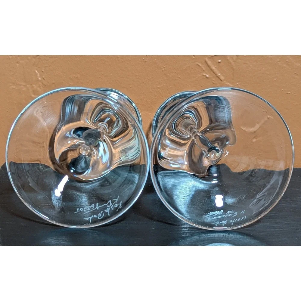Kosta Boda Fanfare Crystal Candlesticks Set of 2 Signed & No. Kjell Engman 68205
